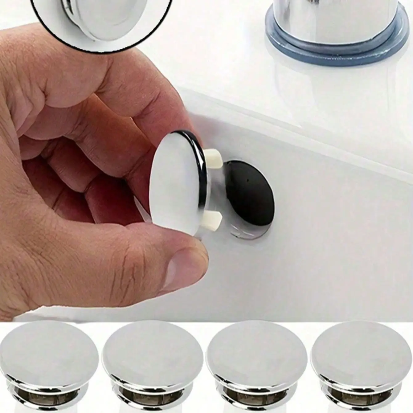 Plastic Bathroom Kitchen Basin Sink Overflow Cover Ring, Chrome Hole Round Drain Cap, Silver Color Mesh Hole Round Caps, Basin Accessory, Water Drainage, Durable Plastic