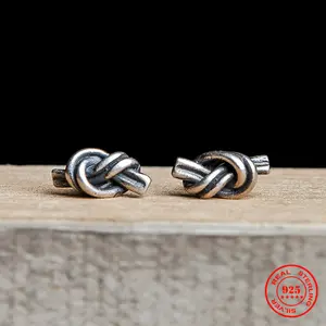 100% 925 Sterling Silver Vintage Knot Stud Earrings Cross Personality Alternative Minimalist Ear Jewelry Neo-Gothic Style
