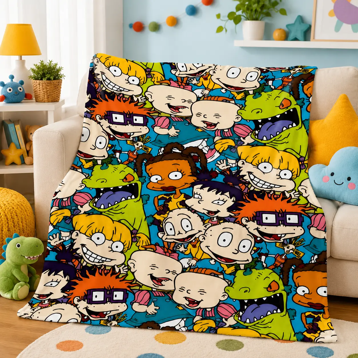 Rugrats Cartoon Prints Plush Blanket - Ultra Soft, Multi-Size, Machine Washable Throw for Living Room Decor & Kids’ Fun, Birthday Holiday Gift