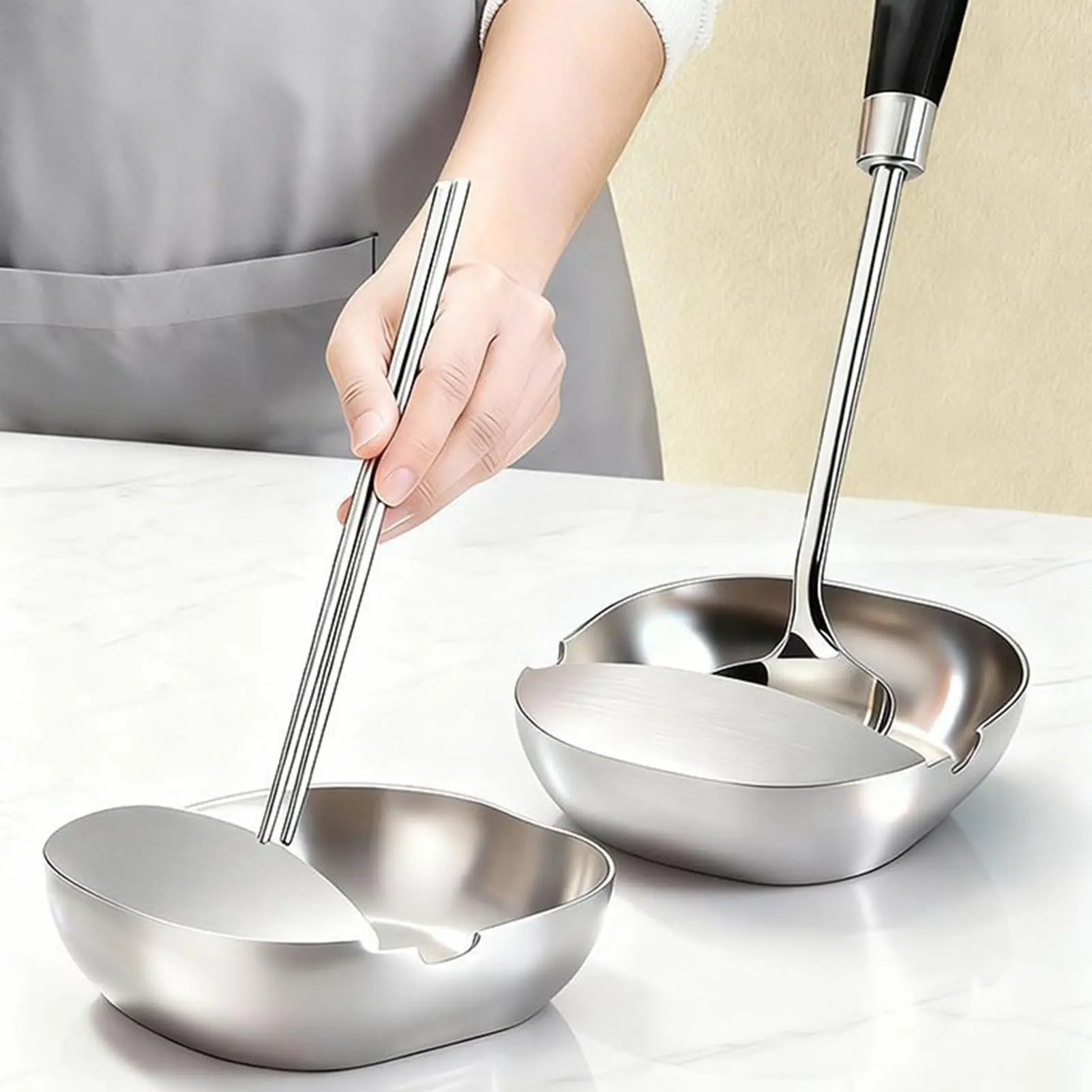 3 PCS Stainless Steel Spoon Rest & Multipurpose Kitchen Utensil Holder, Self-Standing Ladle Holder with Stable Base, Modern Utensil Holder for Ladles, Tongs, Spatula, Premuim Food Grade Material