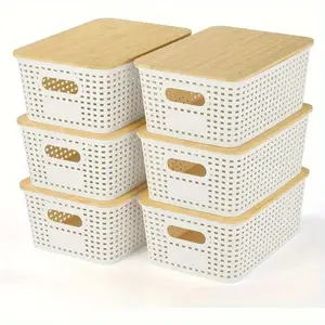 6-Pack Wicker-Style Storage Boxes with Bamboo Lids – Study & Makeup Organizer Black 6Pc jewelry organizer makeuporganizer jewelry box fridge organizer stackable storage bins stackable storage bins stackable storage bins adhd organization products water