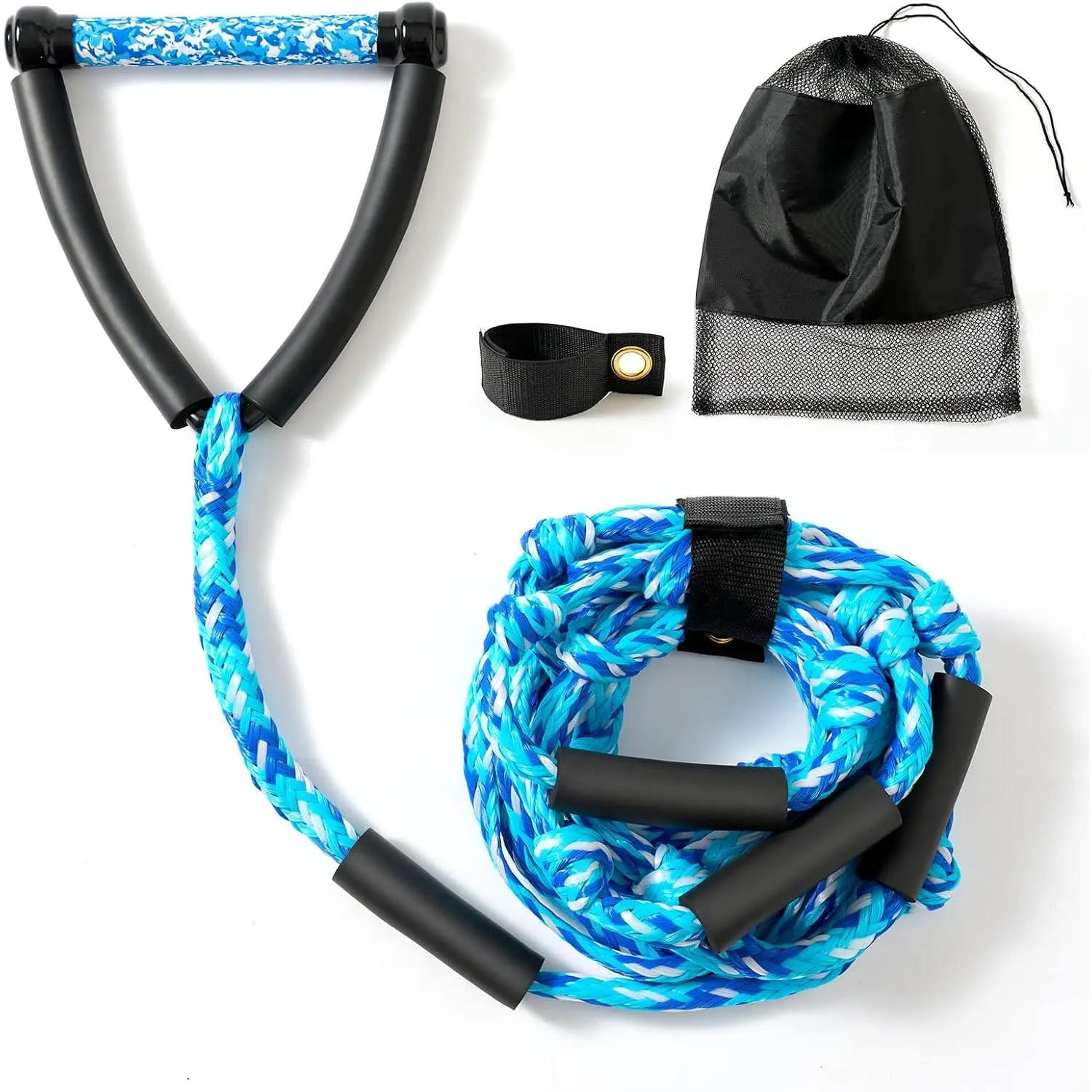 25 FT 4 Sections Adjustable Floating Wake Surf Tow Rope with Handle for Boat, Wakesurfing and Water Sports