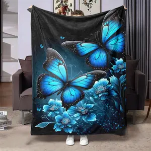 Butterfly Pattern Blanket, Soft Throw Blanket, Air-conditioned Room Blanket, Warm Nap Blanket for Home Office Travel Camping
