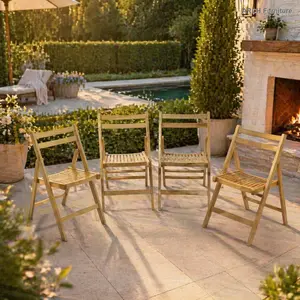 ARCH Solid Wood Compact Folding Dining Room Chairs - 4-Piece Set, Lightweight, Open Back, Slatted Seat Design, Ideal for Special Events