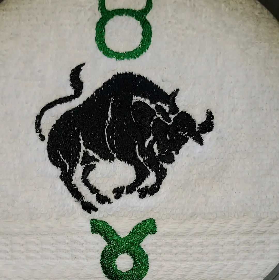 Custom TAURUS Bull and Zodiac Sign Embroidered Design on Towel