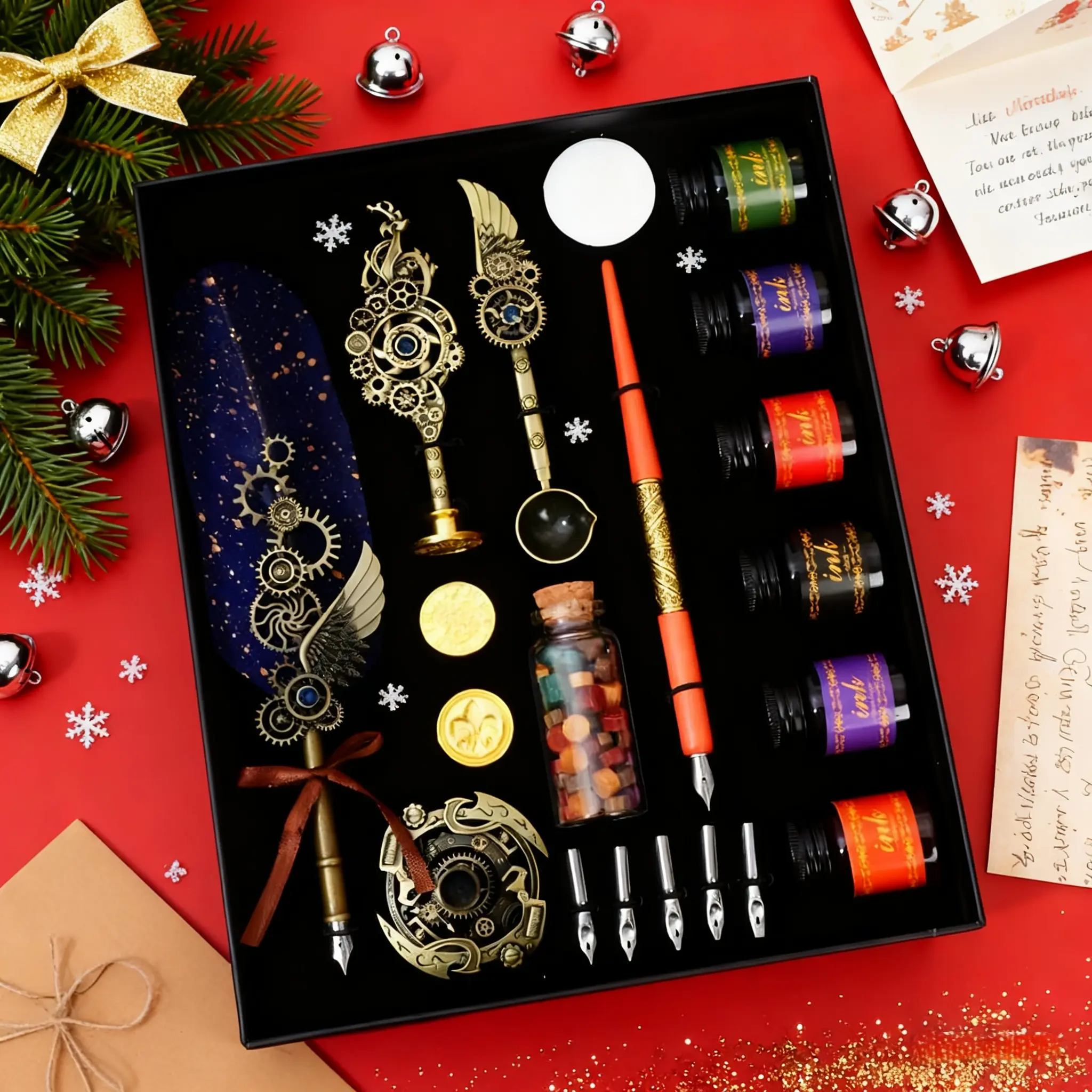 Retro Style Writing Pen Set, Specialty Pen, Aesthetic Pens, Unique Pens, Ink Set, 1 Set Exquisite Feather Writing Pen & Handmade Wax Set, Mother's Day Gifts, Writing Stationery Gift for School Office Home Dormitory