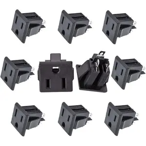 Panel Mount Outlet Power Socket 10Pcs US Plug 3 Pins AC 15A 125V Panel Screw Mount Type Female Connectors Adapter Black POCADOM