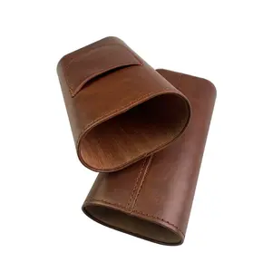Leather Cigar Case Cover with Cedar Wood Lining, 1 Count Travel Humidor with Stainless Steel Cigar Cutter, Cigar Accessories for Home Office Outdoor, Lighter