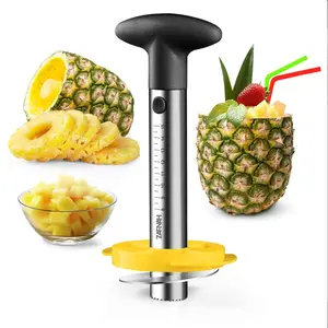 Pineapple Corer and Slicer Tool, Pineapple Cutter and Corer, Stainless Steel Pineapple Peeler, Easy Pineapple core remover decorer, Eye Removal Tool, Pelador De Piña (Black with Measure marks)