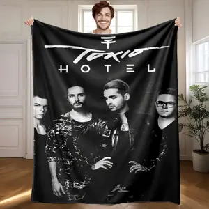Tokio Hotel band black and white photo themed flannel blanket, Flannel throw blankets - Microfiber comfortable blanket, suitable for beds and sofas, all-season use, modern design, digitally printed pattern, 100% polyester material, machine washable