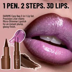 Lip Liner and Lipstick Combo Set, Dark Shade Lip Liner, Shimmer Solid Lipstick Balm, Perfect for Bold Lips, Essential Makeup Kit