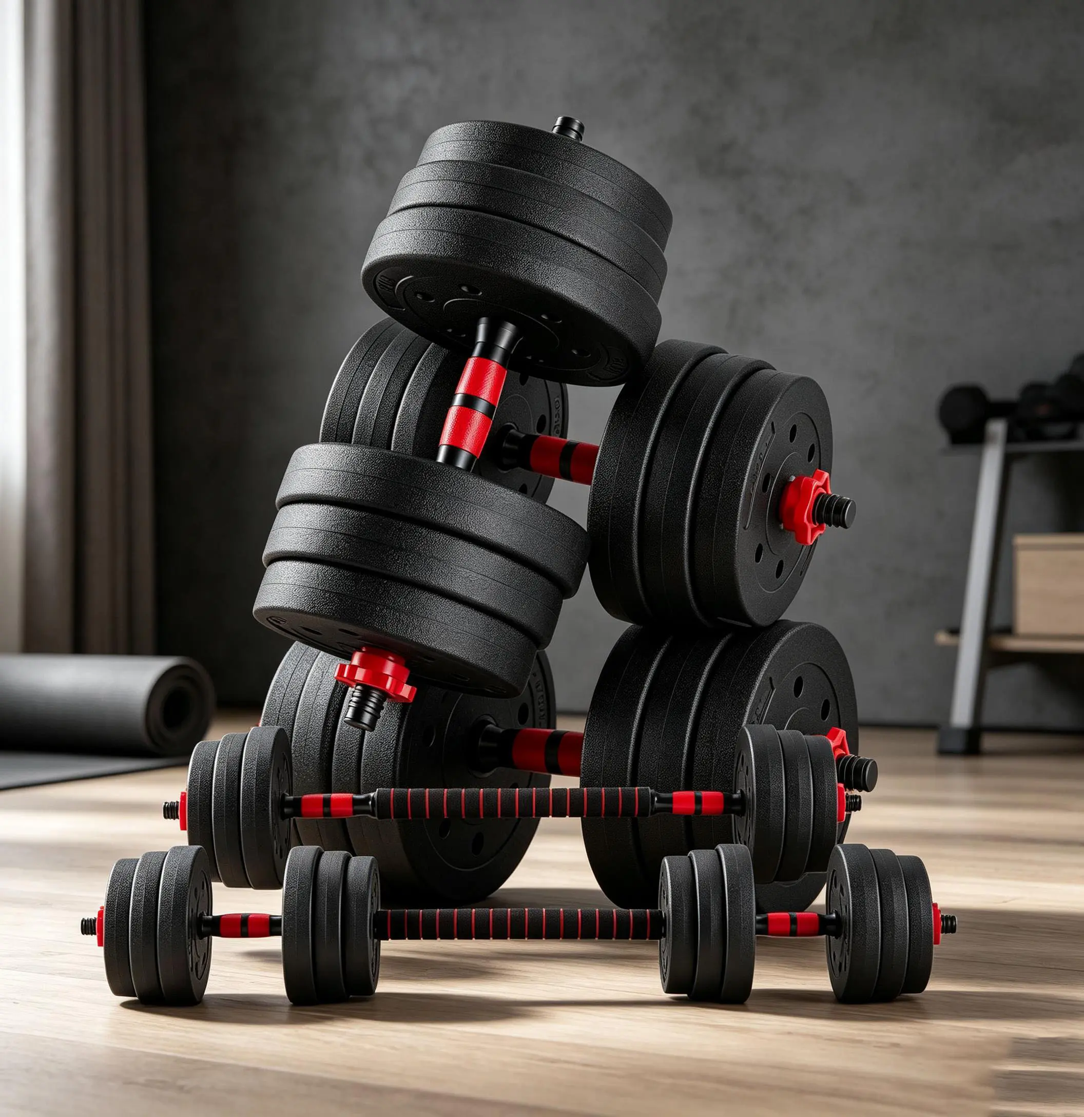 5-in-1 Adjustable Dumbbells Set - 20/40/60LBS Unisex Compact Weights, Home Gym Resistance Training Equipment, Convertible to Adjustable Barbell/Kettlebell/Push-Up Stand, 4 Safety Lock Nuts, Anti-Skid Grip for Arm Strength Training