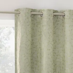 40"x96" Sun Zero Brinlee Leaf Silhouette 100% Blackout Grommet Curtain Panel Sage Green: Modern Floral, Energy Efficient, Noise Reduction