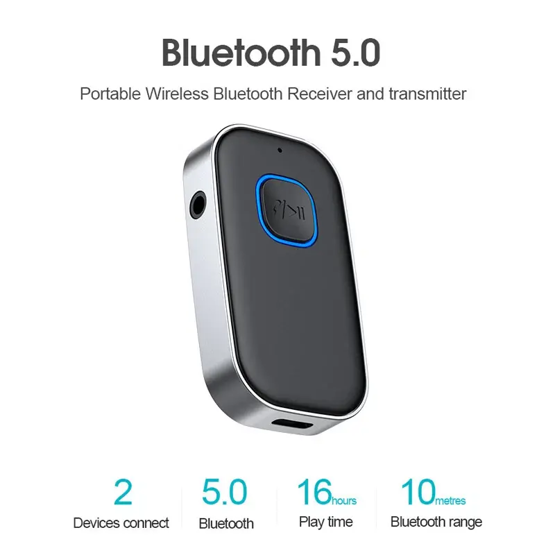 Bluetooth Car Adapter - 3.5mm AUX Bluetooth Receiver with Built-in Mic, 16H Playtime, In-Car Audio Handsfree Calls, Long Drives Music Streaming, Versatile Use for Home Stereo, Auxiliary to Bluetooth Input Adapters