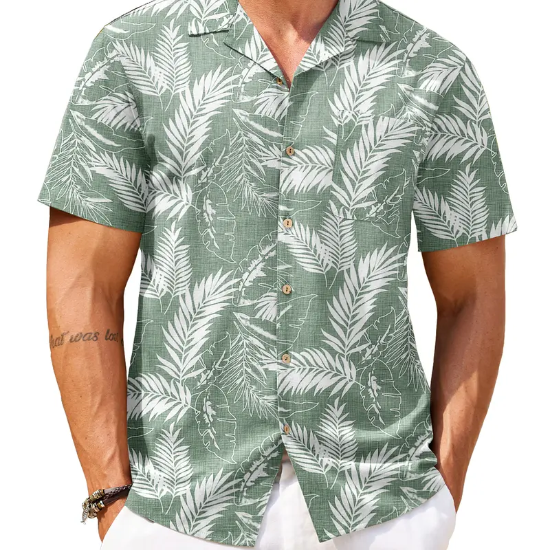 New York Fashion Week Men's Cotton Linen Tropical Holiday Beach Shirt Classic Floral Menswear Top Overall Collar Casual Shortsleeve