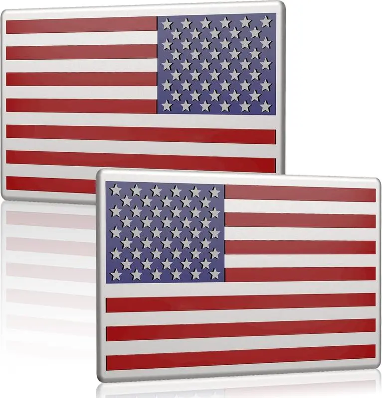 2Pcs USA Metal Flag Auto Fender Emblems - Embossed 3D Adhesive Sport Car Badges with Matte Black Base, UV Fade Resistant Truck Accessories, Red & Blue Decals for Truck SUV Motorcycle