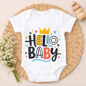 Baby Boy Clothes Cotton Short Sleeve Bodysuit Hello Baby Print Newborn Infant Outfit Cute Royal Design For First Birthday Celebration