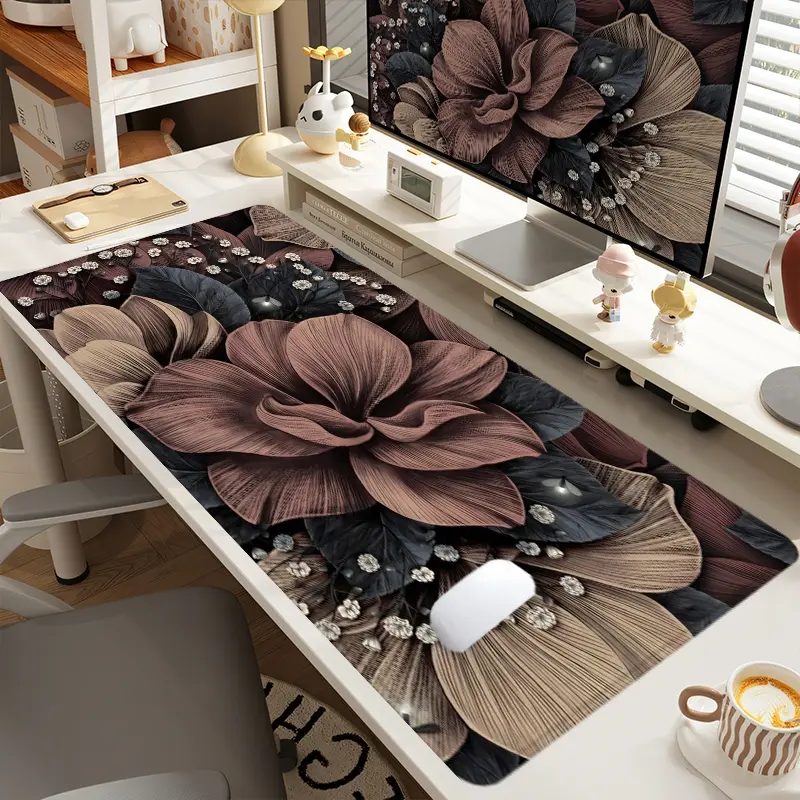 1pc Extra Large Vintage Dark - Toned Flowers Mouse Pad Artistic Desk Pad,Computer Keyboard Mousepad with Non - Slip Rubber Base Durable Stitched Edge Perfect Gift for Home and Office Office Accessories