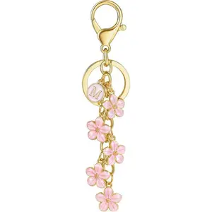 Women's Cute Initial Letter Enamel Keychains - White, Pink, Black Flower Bag Charms for Handbags, Backpacks, Keychains For Women