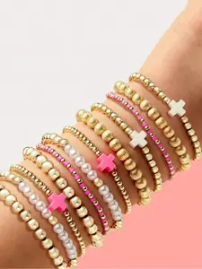 Cross & Beaded Decor Bracelet, Fashion Colorblock Beaded Bracelet for Women & Girls, Casual Trendy Accessories for Party, Daily Decor