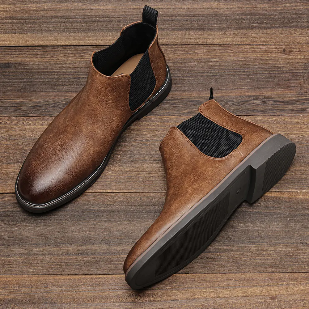 Men’s Retro Slip-On Leather Ankle Boots Casual Dress Comfortable Non-Slip Everyday Work Shoes