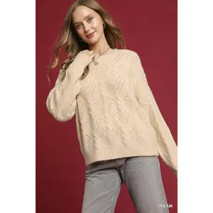 Umgee Pearl-Embellished Long Sleeve Sweater
