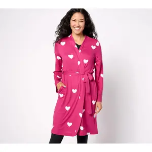 QVC Bumblebella by Jill Martin Women's Printed Jersey Spa Robe - Belted Womenswear Loungewear Gown