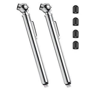 Pencil Tire Pressure Gauge 2 Pack, 10-75PSI Air Pressure Gauge with Tire Caps, Stainless Steel Body, 3 Measurements (±2% Span) for Cars, RVs, Bicycles
