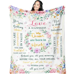 Birthday Gifts for Women Blanket 60"x50", March Birthday Gifts for Women Friendship Mom Girls Daughter, Best Friend Birthday Gifts, Womens Birthday Gifts Unique, Birthday Gift for Women