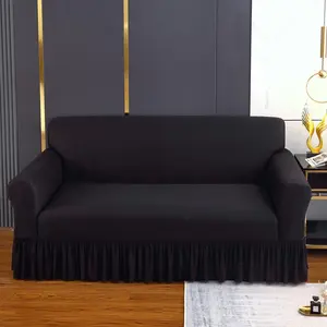 Solid Color Sofa Cover with Ruffle Trim, 1 Count Non-slip Sofa Slipcover, Sofa Dust Cover, Furniture Decorations, Sofa Protector for Home Living Room, Bedroom, Office, Dustproof Sofa Slipcover