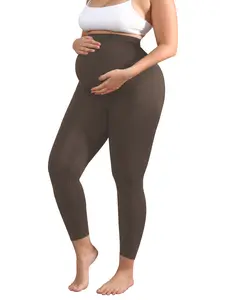 Maternity Seamless 3D Knit Full Length Leggings with Built in Belly Support – Women's High Waist Expandable Panel Pregnancy Tights, 4-Way Stretch Activewear, Prenatal Maternity Clothing (Espresso)