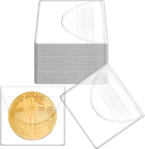 50PCS 2.2x2.2 In Transparent PVC Plastic Coin Holders, Protective Individual Small Pouches for Secure Storage of Currency Bills, Collectibles, Coin Holder