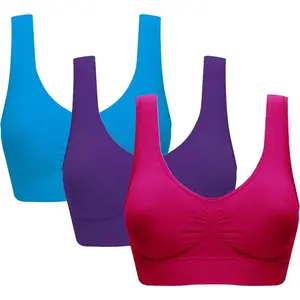 Women’s 3-Pack Seamless Comfortable Sports Bras with Removable Pads