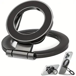 Dual Magnetic Multipurpose Phone Holder with 360° Rotation, Folding Finger Ring Phone Grip, Two Sides Magnetic Base, Compatible with iPhone, Samsung, Gym Refrigerator, Mount