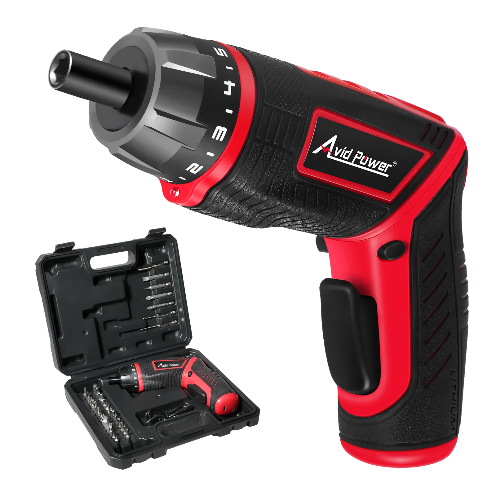 AVID POWER Electric Screwdriver Set Rechargeable 4V Cordless Screwdriver Kit with 37pcs Accessories, 5.65Nm Screw Gun, 5+1 Torque Setting, 2 Position Handle with LED Light