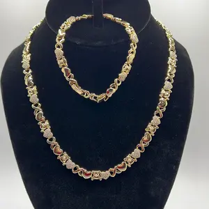 Gold-Plated 2-Piece Bracelet and Necklace Set with Heart and Bear Design Jewelry Set
