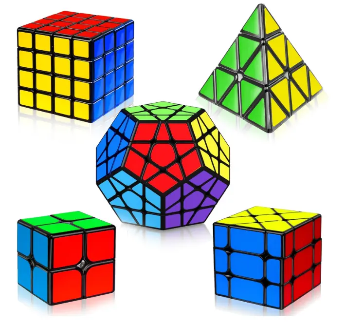 5-Pack Unisex Premium ABS Plastic Speed Cube Set - 2x2, 3x3, 4x4, Megaminx, Pyraminx Cube Shapes, Manual Included - Smooth, Durable STEM Brain Teaser Toy Gift for Kids (Back to School)
