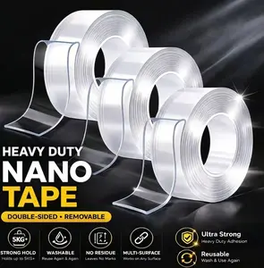 Double Sided Tape Heavy Duty (3 Rolls, 20 Feet) - Removable Waterproof Nano Mounting Filament Tape, 1.2" & 0.8" Width for Picture Hanging, Wall Decor, Posters, Carpets, Rugs - Indoor & Outdoor Use. transparent