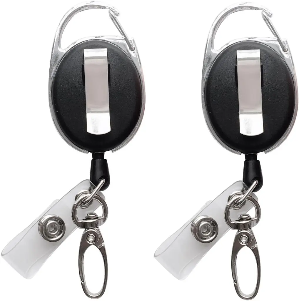 2-Pack Retractable Badge Reels with Claw Clasp and Clip for ID Card Holders