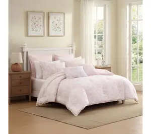 Laura Ashley Natalie White/Pink 7-Pc Cotton King Comforter Set