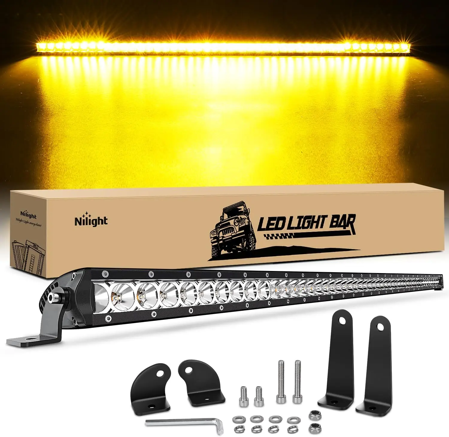 Nilight 41-Inch 200W Super Slim Amber LED Light Bar, 19000LM 3D Spot-Flood Combo LED Work Light, 200W Power Output Lightbar for Trucks, SUVs Led Lit Cantilever Underglow Car
