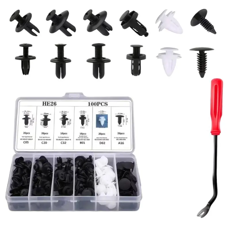 New 725/201/101pcs Car Bumper Clips Replacement Repair Kit, Universal Bumper Mount Clips,Plastic Rivet Screw Pry Tool Set, Automotive Body Maintenance Tools, Bumper Retainer Clips
