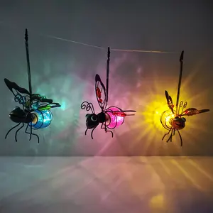 3-Piece Solar-Powered Outdoor Hanging Bee Statue Lights, Metal Insect-Shape LED Garden Decor with Clip and Spring, Solar Outdoor Lights for Garden, Balcony