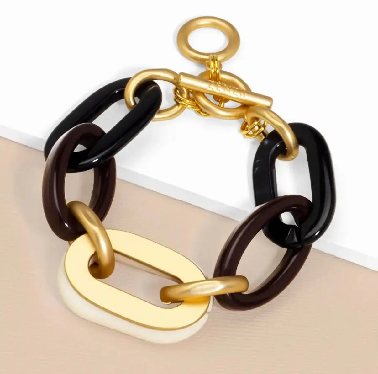 Black Resin & Gold Metal Chain Toggle Bracelet