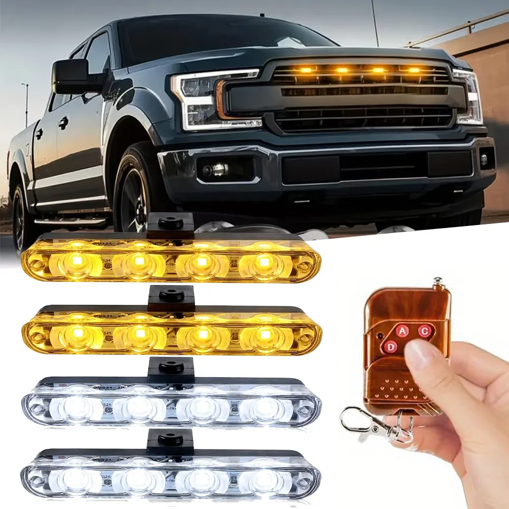 4PCS LED Grille Lights for Truck & SUV, Wireless Remote Control Front Grill Lights, Multiple Lighting Modes, 12V Car Exterior Styling Upgrade