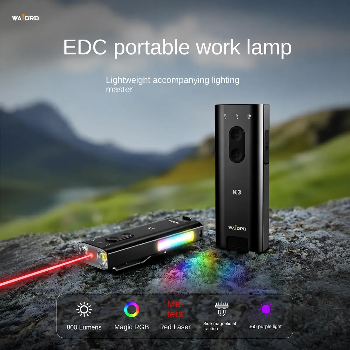 Pocket-Sized EDC Keychain Flashlight, 800 Lumens High-Lumen Output, Rechargeable with 3-Color Side Lights, Multifunctional Lighting for Camping, High Lumens Flashlights