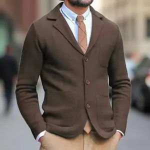 Men’s Lightweight Two-Button Sports Coat/Blazer, Knitted Cardigan Style, Casual, with Pockets