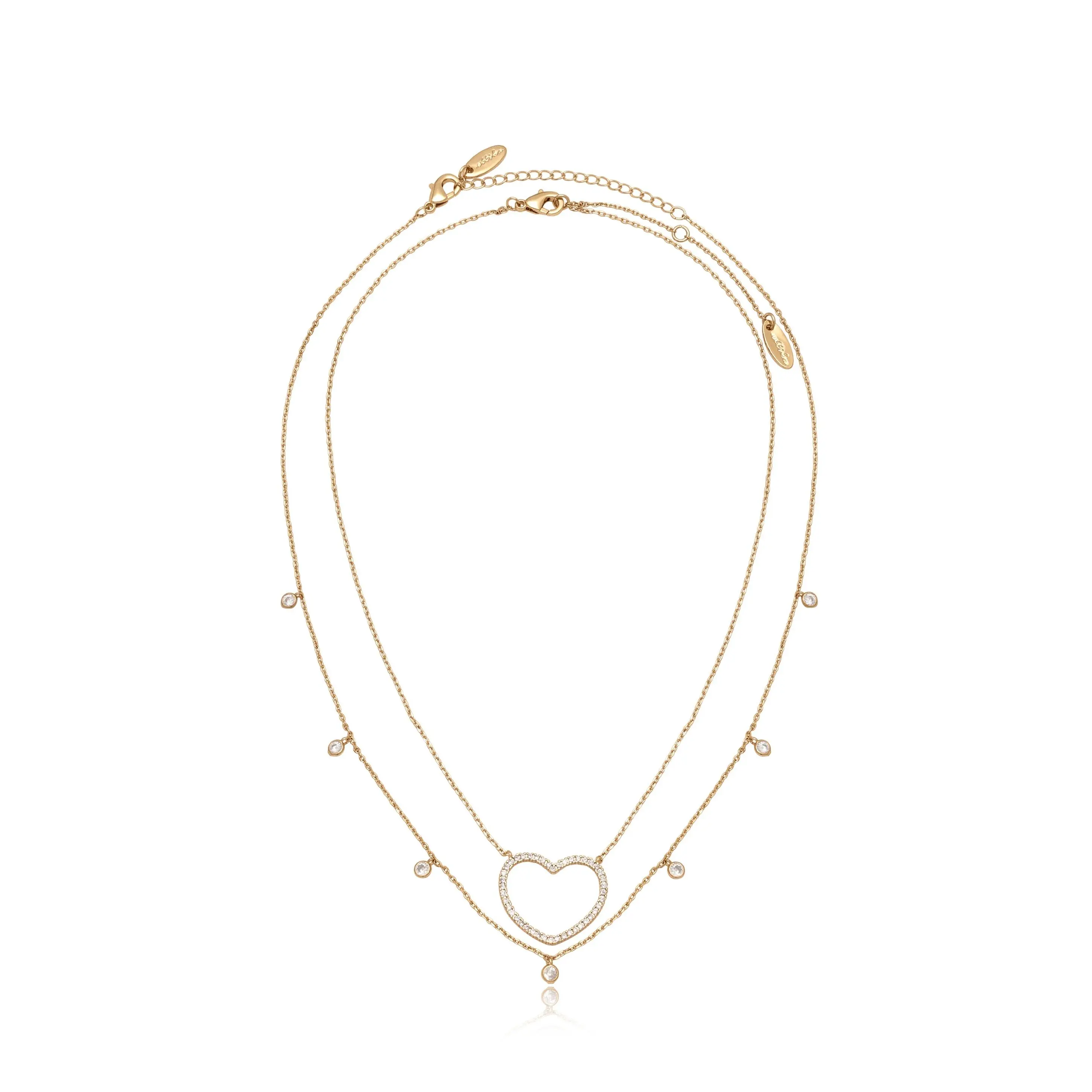 Crystal Heart Drop Necklace Set – 18K Gold Plated CZ Layered Necklaces (2-Piece), Romantic Heart Pendant Jewelry