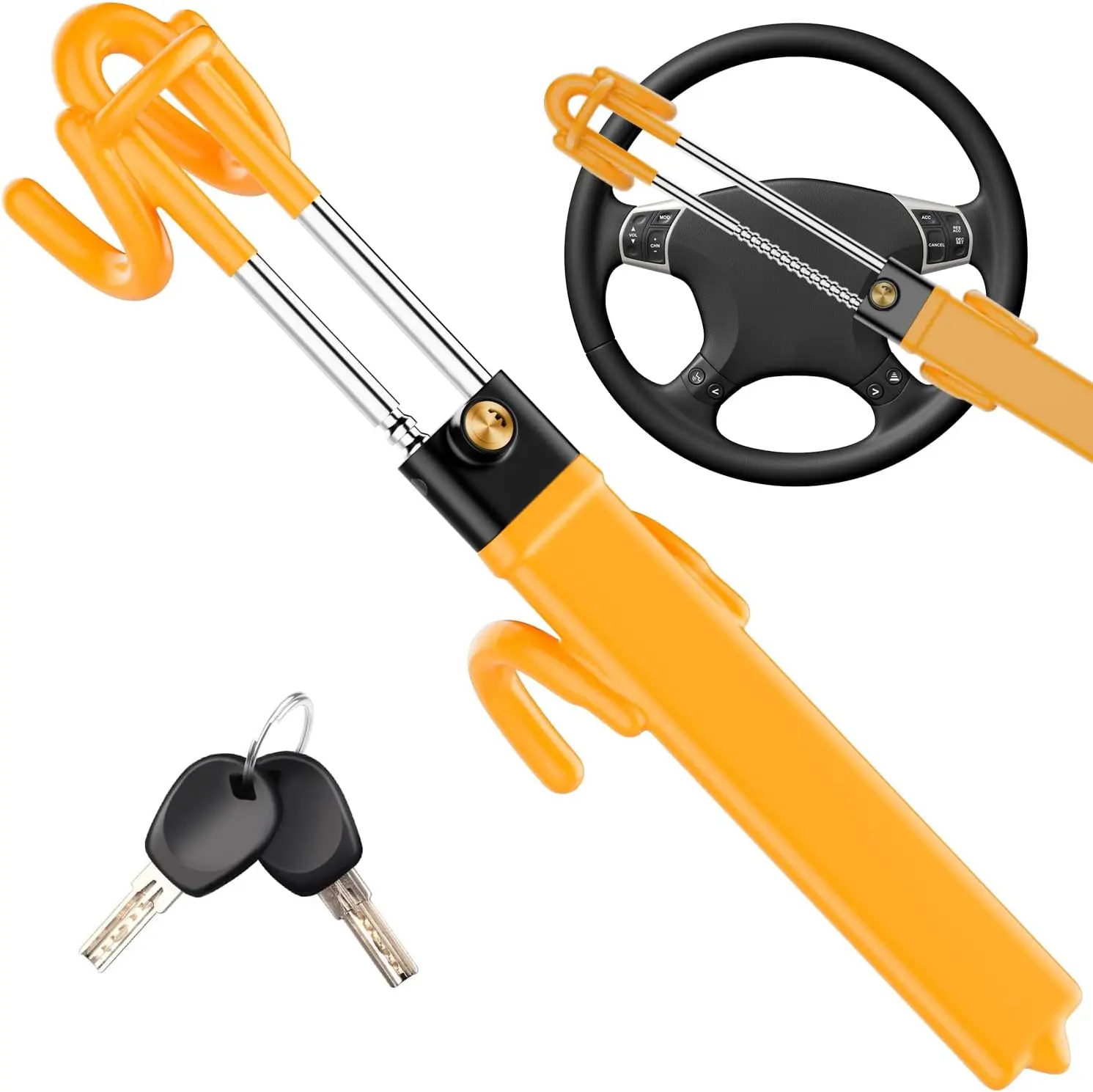 Steering Wheel Lock Car Lock : Anti-Theft Car Device Lock Double Hooks Design Carro Security Locks Heavy Duty Adjustable Auto Locking with 2 Keys for Cars Truck SUV Pickup Van, YellowGift.