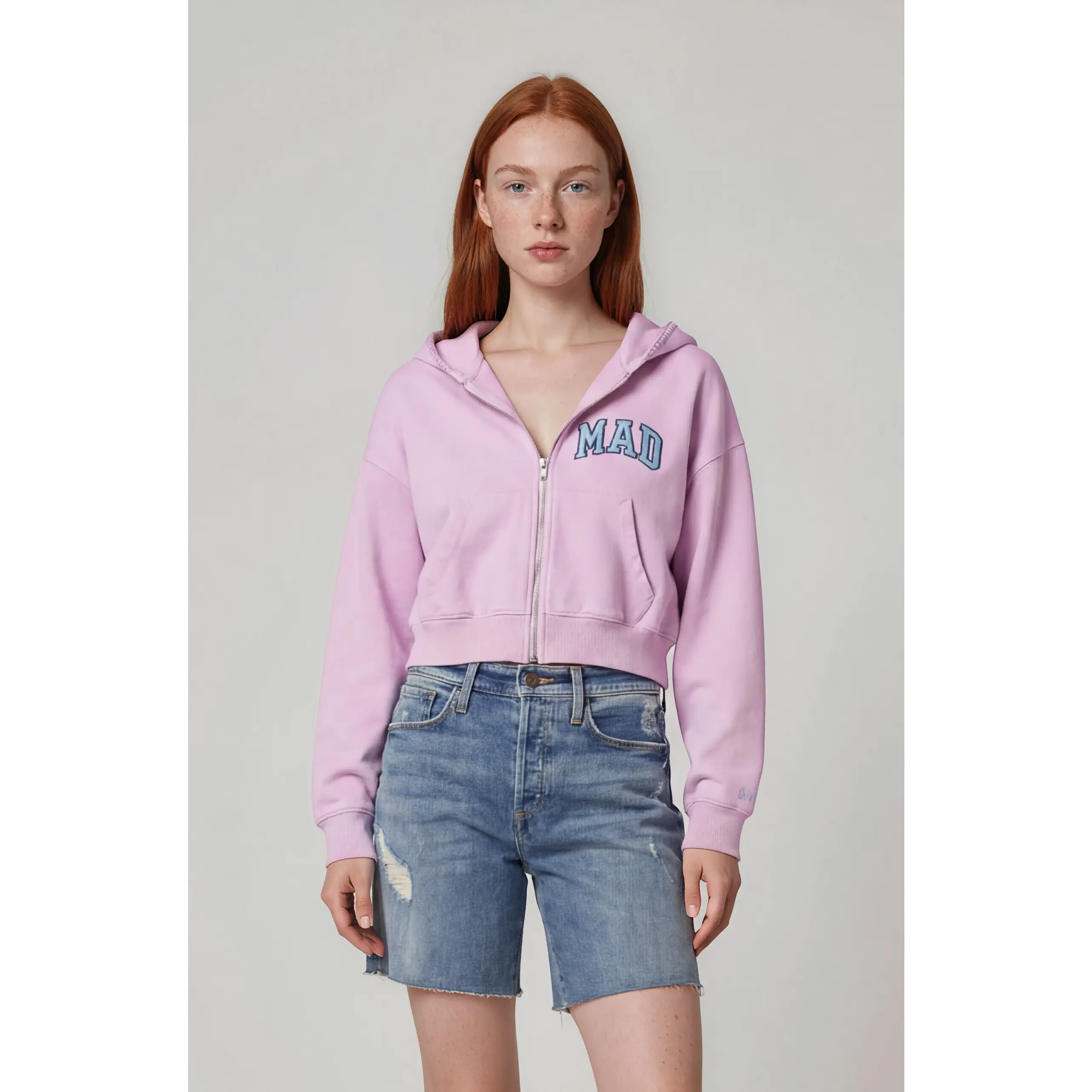 Full Zip Cropped Hoodie - Lavender